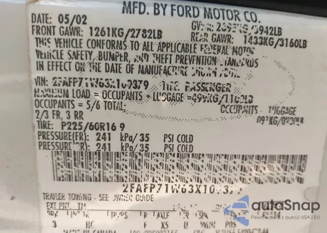 2003 Ford Crown Victoria Police z USA, uszkodzony, nr VIN 2FAFP71W63X109379